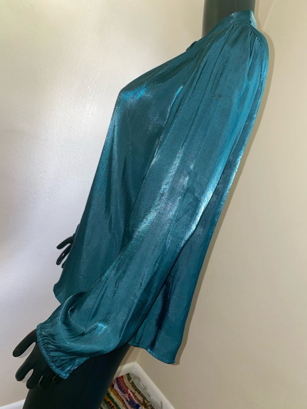 Nine West Teal Green Satin Keyhole Blouse - Picture 6 of 12